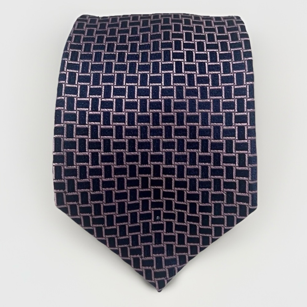 Michael Kors 100% Silk Embroidered Designer‎ Tie Blue Pink Checkered Necktie